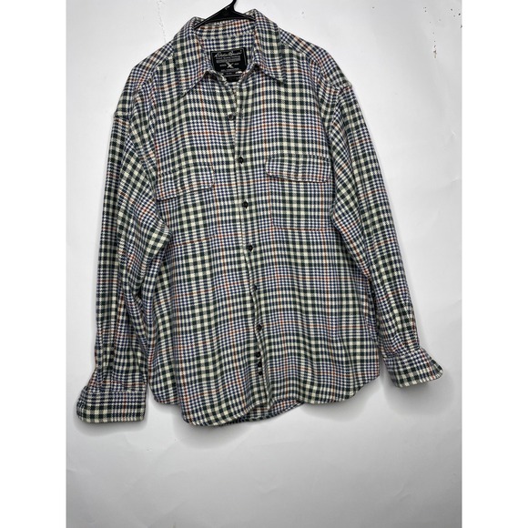 Vintage 90s‎ Eddie Bauer Men's Large Flannel Plaid Heavy Houndstooth Camp Shirt - Picture 1 of 8